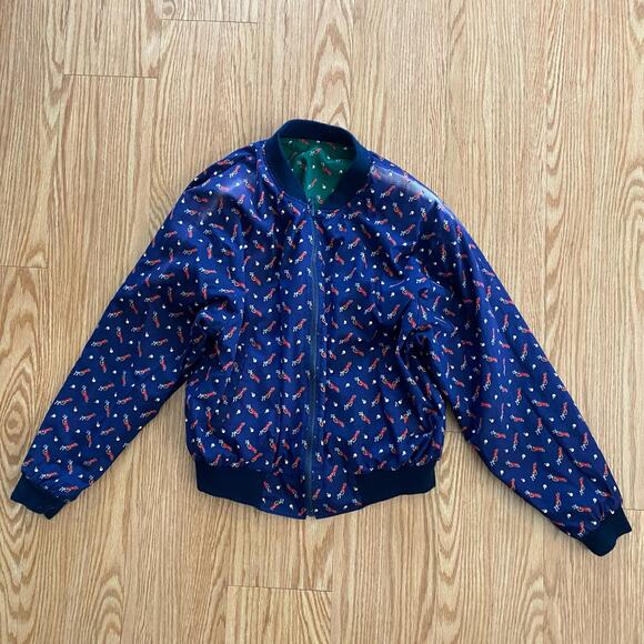 Vera Bradley Vintage Reversible Blue Green Golf Bomber Jacket Womens Large - Picture 4 of 16